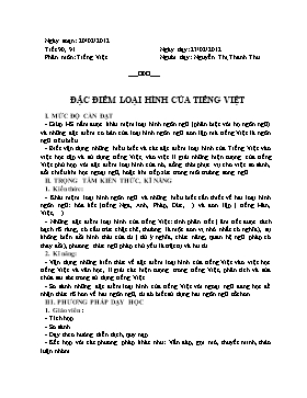 Giáo án Ngữ văn 11 - Tiết 90+91: Đặc điểm loại hình của Tiếng Việt - Năm học 2011-2012 - Nguyễn Thị Thanh Thư