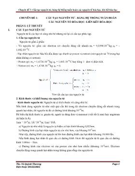 Ôn tập Hóa học 10 - Chuyên đề 1: Cấu tạo nguyên tử, bảng hệ thống tuần hoàn các nguyên tố hóa học, lên kết hóa học - Vũ Quỳnh Thương