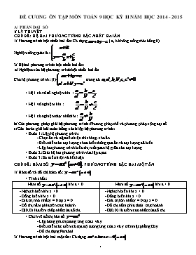 Đề cương ôn tập môn toán 9 học kỳ II - Năm học 2014 - 2015