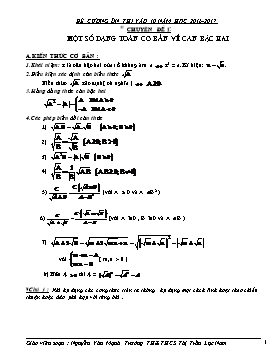 Đề cương ôn thi vào 10 môn Toán - Năm học 2016-2017