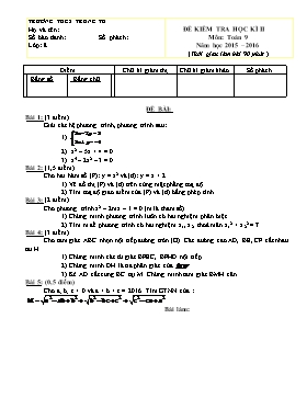 Đề kiểm tra học kì II môn Toán 9 - Năm học 2015-2016 - Trường THCS Trung Tú