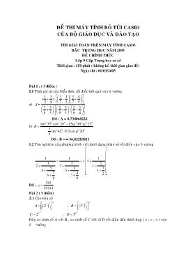 Đề thi giải toán trên máy tính Casio Lớp 9 năm 2005