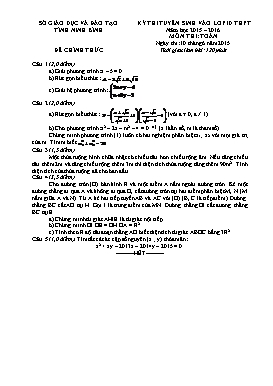 Đề thi tuyển sinh vào lớp 10 môn Toán - Năm học 2015-2016 - Ninh Bình