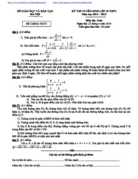 Đề thi tuyển sinh vào lớp 10 THPT môn Toán - Năm học 2014-2015 - Hà Nội