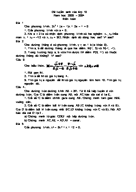 Đề tuyển sinh vào lớp 10 môn Toán - Năm 2003-2009 - Ninh Bình