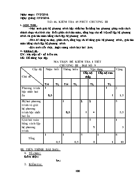 Giáo án Đại số 9 - Tiết 46: Kiểm tra 45 phút chương III - Năm học 2015-2016