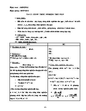 Giáo án Đại số 9 - Tiết 55+56: Công thức nghiệm thu gọn - Luyện tập - Năm học 2014-2015