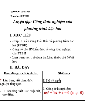 Giáo án dạy thêm Đại số 9 - Luyện tập Công thức nghiệm của phương trình bậc hai - Năm học 2015-2016