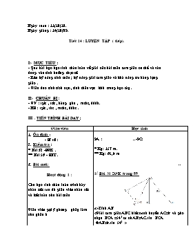 Giáo án Hình học 9 - Tiết 14: Luyện tập (tiếp) - Năm học 2010-2011