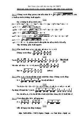 Một số bài toán câu cuối trong đề thi vào lớp 10 - Đậu Thiết Hiếu