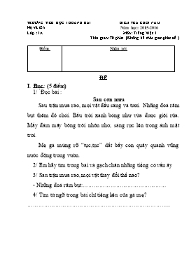 Đề kiểm tra cuối năm môn Tiếng Việt Lớp 1 - Năm học 2015-2016 - Trường Tiểu học 1 Khánh Hải