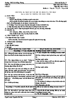 Giáo án Tin học 9 - Tiết 23, Bài 6: Bảo vệ thông tin máy tính - Năm học 2013-2014 - Nguyễn Thị Thu