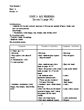 Lesson Plan English Grade 2 - Unit 3: My Friends (Lesson 1 to 6) - Pham Song Hao