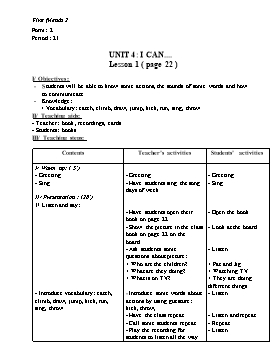 Lesson Plan English Grade 2 - Unit 4: I can... (Lesson 1 to 6) - Pham Song Hao