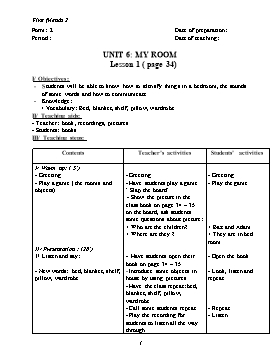 Lesson Plan English Grade 2 - Unit 6: My Room (Lesson 1 to 6) - Pham Song Hao