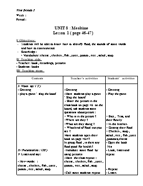 Lesson Plan English Grade 2 - Unit 8: Mealtime (Lesson 1 to 6) - Pham Song Hao