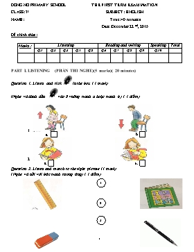 The first term examination - English 3 - School Year 2014-2015 - Dong No Primary School
