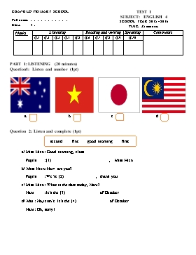 English 4 - Test 1 - School Year 2015-2016 - Chanh Lo Primary School