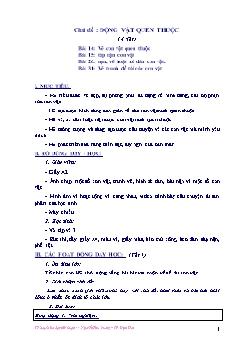 Kế hoạch bài dạy Mĩ thuật Lớp 3 - Chủ đề 3: Động vật quen thuộc (4 tiết) - Nguyễn Hữu Dương