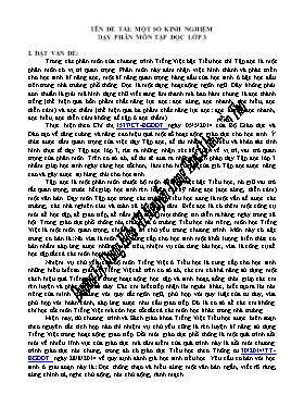 Sáng kiến kinh nghiệm - Một số kinh nghiệm dạy phân môn Tập đọc Lớp 3 - Dương Lý Trung Hiếu