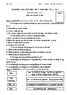 Đề kiểm tra cuối học kì I môn Khoa học Lớp 4 - Năm học 2012-2013 - Trường Tiểu học Lai Cách 1