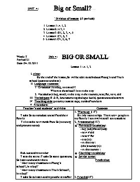 English Lesson Plan Grade 4 - Period 21 to 25, Unit 4: Big or Small? - School Year 2011-2012