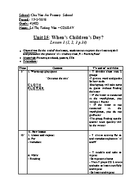 English Lesson Plan Grade 4 - Unit 15: When's Children's Day? - Lesson 1 (1,2,3) - School Year 2015-2016 - Le Thi Tuong Van