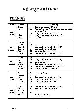Kế hoạch bài học Lớp 4 - Tuần 35 - Năm học 2010-2011