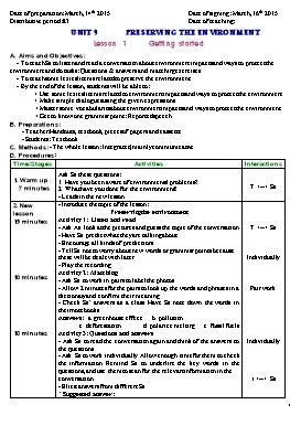 Lesson plan English 10 (New) - Period 83 to 90, Unit 9: Preserving the enviroment - School year 2014-2015