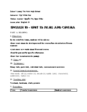 Lesson plan English 10 - Unit 13: Films and Cinema - Part A: Reading - Ngô Minh Huy