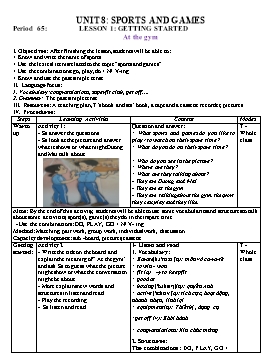 Lesson plan English 6 (New) - Period 65 to 71, Unit 8: Sport and Games