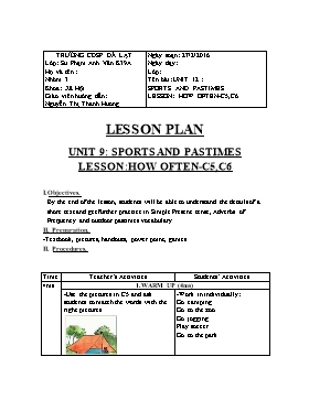 Lesson Plan English 6 - Unit 12: Sport and pastimes - Lesson: How often (C5, C6) - School year 2015-2016