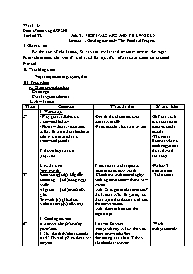 Lesson Plan English 7 (New) - Period 72 to 78, Unit 9: Festival around the world - School year 2014-2015