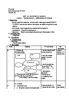 Lesson plan English 7 (New) - Period 82 to 86, Unit 10: Sources of energy - School year 2014-2015
