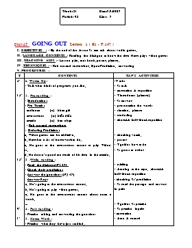Lesson plan English 7 - Period 93 to 96, Unit 15: Going out - School year 2006-2007