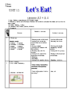 Lesson plan English 7 - Unit 12: Let's eat - Lesson: A3, A4 - School year 2015-2016