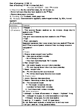 Lesson plan English 8 (New) - Period 1 to 8, Unit 1: Leisure Activities - School year 2015-2016