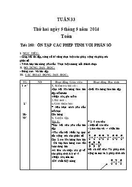 Giáo án Lớp 4 - Tuần 33, Tiết 160: Ôn tập các phép tính với phân số - Năm học 2013-2014