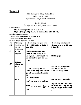 Giáo án Toán, Tiếng việt Lớp 4 - Tuần 34 - Năm học 2015-2016