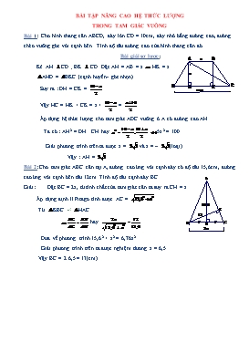 Bài tập môn Hình học Lớp 9 - Nâng cao hệ thức lượng trong tam giác vuông