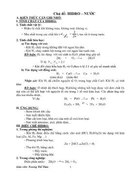 Lý thuyết và bài tập Hóa học Lớp 9 - Chủ đề: Hidro. Nước - Trương Thế Thảo