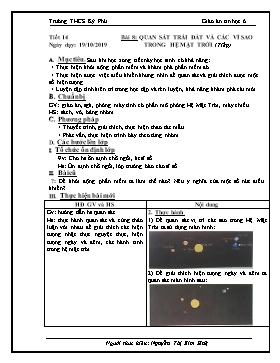 Giáo án Tin học Lớp 6 - Tiết 16, Bài 8: Quan sát Trái Đất và các vì sao trong hệ Mặt Trời (Tiếp) - Năm học 2019-2020 - Nguyễn Thị Kim Huệ