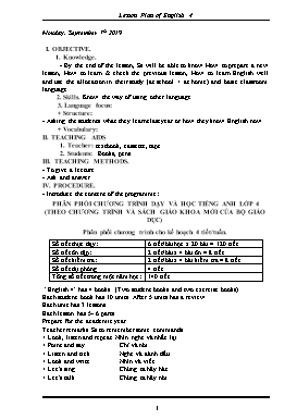 Giáo án Tiếng Anh Lớp 4 - Năm học 2019-2020