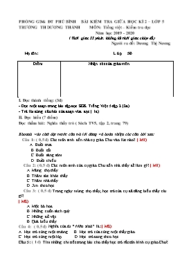 Bài kiểm tra giữa học kỳ II môn Tiếng Việt + Toán Lớp 5 - Năm học 2019-2020 - Trường TH Dương Thành