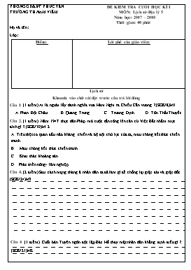 Đề kiểm tra cuối học kỳ I môn Lịch sử-Địa lý Lớp 5 - Năm học 2017-2018 - Trường TH Nam Viêm