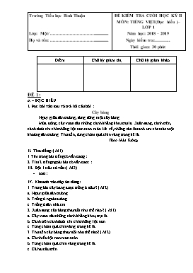 Đề kiểm tra cuối học kỳ II môn Tiếng Việt Lớp 1 - Đề 5 - Năm học 2018-2019 - Trường TH Bình Thuận