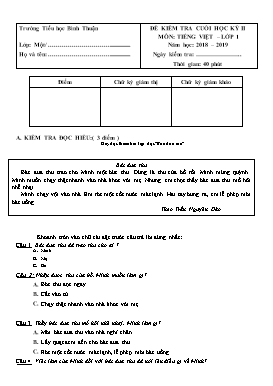 Đề kiểm tra cuối học kỳ II môn Tiếng Việt Lớp 1 - Đề 7 - Năm học 2018-2019 - Trường TH Bình Thuận