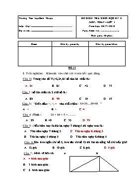 Đề kiểm tra cuối học kỳ II môn Toán Lớp 1 - Đề 8 - Năm học 2018-2019 - Trường TH Bình Thuận