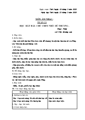 Giáo án Âm nhạc Lớp 2 - Bài: Học bài hát Chú chim nhỏ dễ thương - Năm học 2019-2020