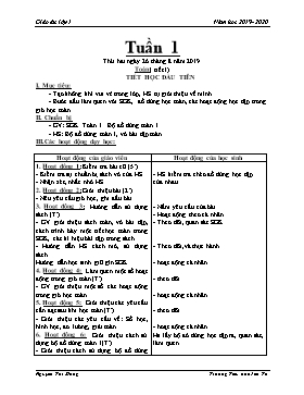 Giáo án Các môn học Lớp 1 - Tuần 1 - Năm học 2019-2020 - Nguyễn Thị Mừng